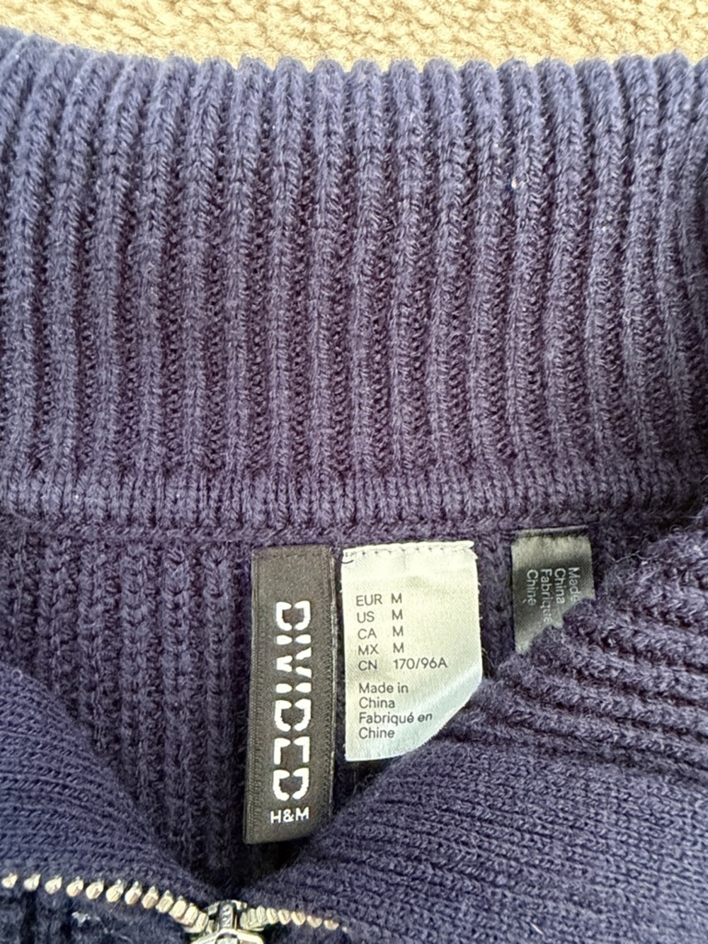 Cinch waist H&M Navy and Yellow Striped Half-Zip Sweater - Picture 2 of 4